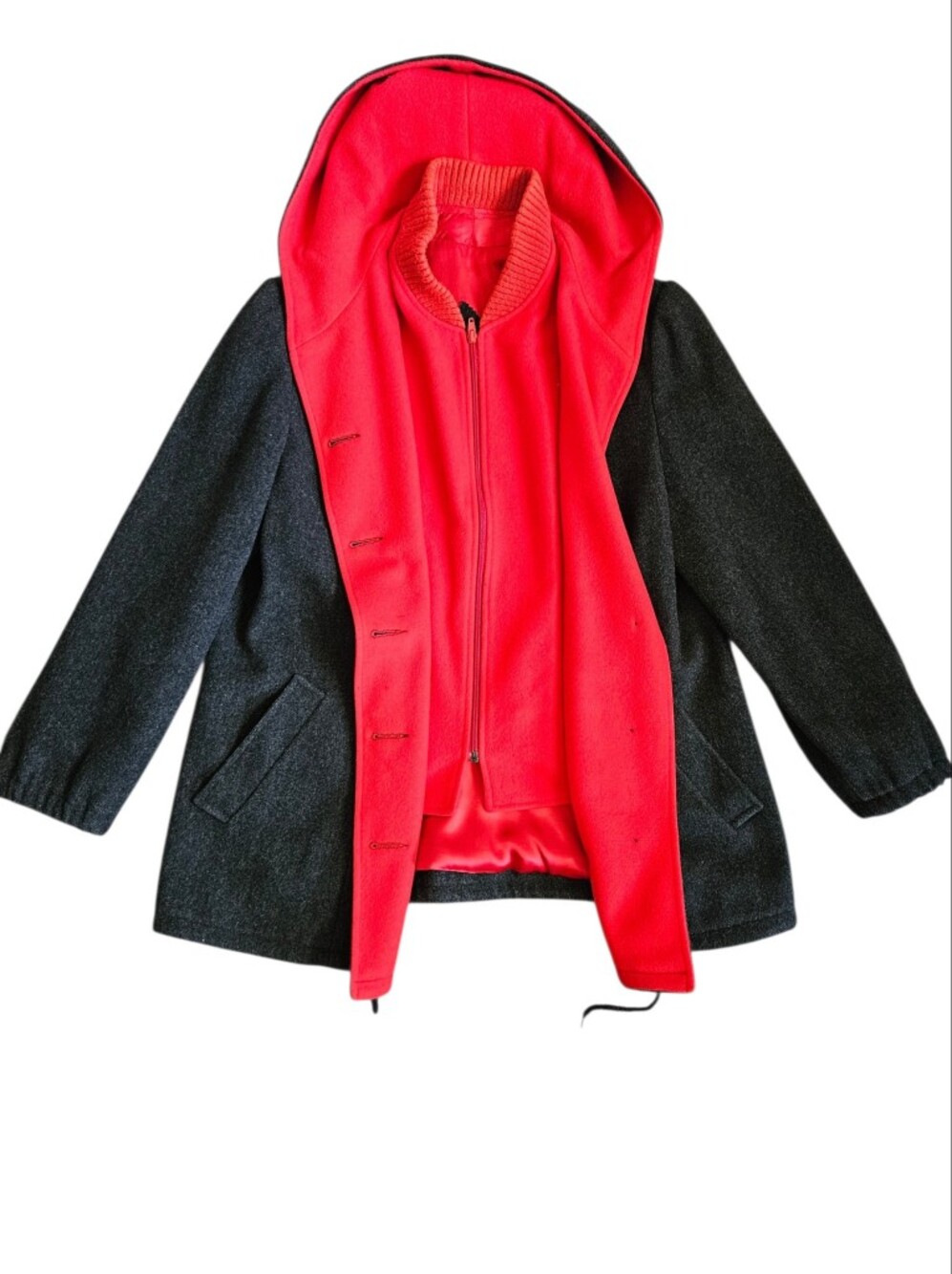 Authentic Mackintosh Hooded Vest Coat Women’s Sz 14 Black Red Pure Wool